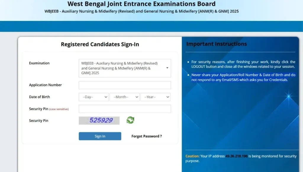WB ANM GNM Admit Card